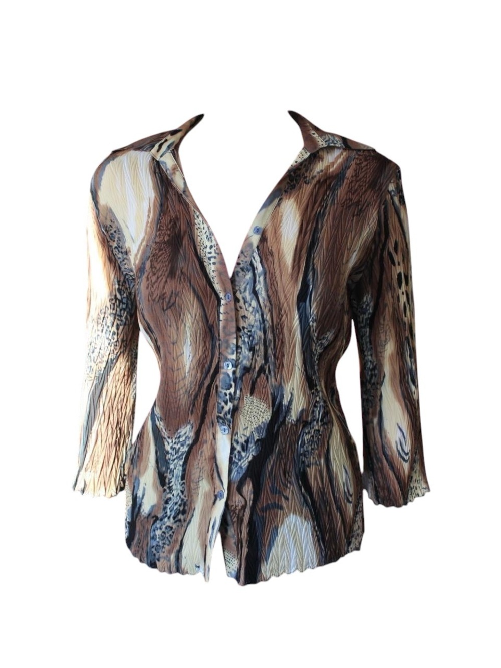 Vintage funky brown animal print button down shirt